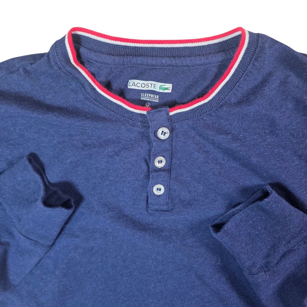 Lacoste Sleepwear Henley Men Medium Navy Blue Long Sleeve RN15741 CA37909